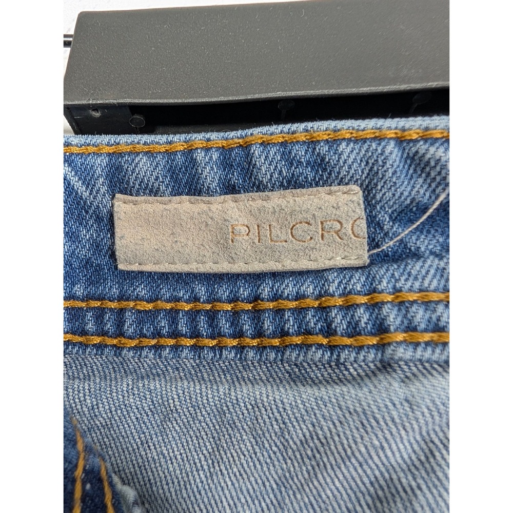 Pilcro Slim Boyfriend Jeans Women 31 Blue Patchwork Embroidered Denim - Picture 3 of 8